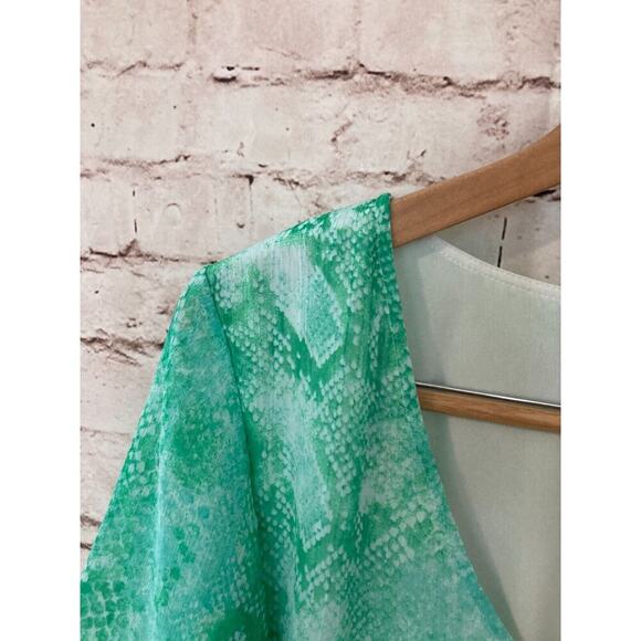 Judith March Dress Womens Large Turquoise Snakeskin Print Flowy Flutter Sleeve - Picture 6 of 12